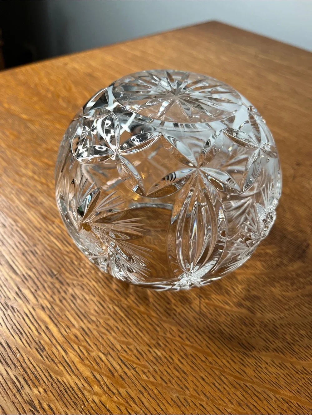 Vintage Cut Crystal Bowl Floral Fan Starburst Pattern Scalloped Rims